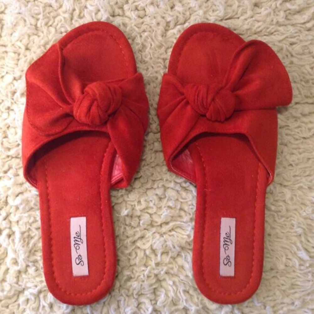 So Me Red Bow Slide Sandals - Women's Casual Slip-On
